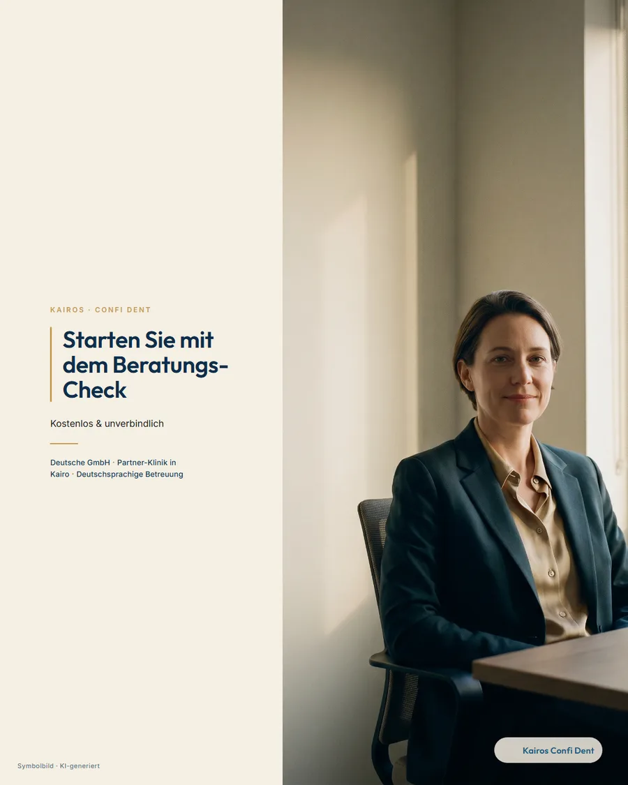 Statisches Ad-Creative von Kairos Confi Dent: „Starten Sie mit dem Beratungs-Check — kostenlos und unverbindlich“