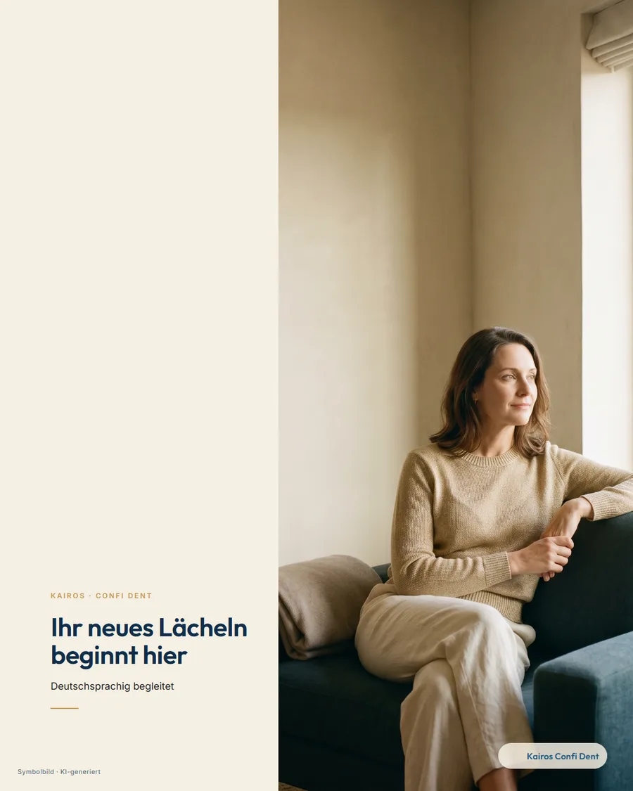 Statisches Ad-Creative von Kairos Confi Dent: „Ihr neues Lächeln beginnt hier — deutschsprachig begleitet“